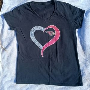 Women's Size Medium T Shirt Cardinals Logo Rhinestone Heart Emblem Image Bling